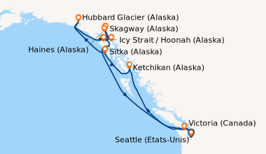Itinéraire de la croisière Seattle (Etats-Unis), Alaska Inside Passage, ...