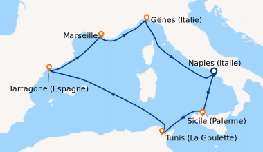 Itinéraire de la croisière Naples (Italie), Sicile (Palerme), Tunis (La ...