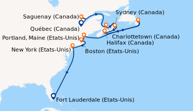 Itinéraire de la croisière Québec (Canada), Saguenay (Canada), En mer, C...