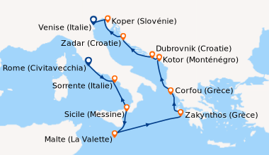 Itinéraire de la croisière Rome (Civitavecchia), Sorrente (Italie), Sici...
