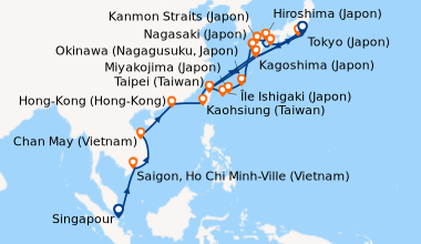 Itinéraire de la croisière Singapour, En mer, Saigon, Ho Chi Minh-Ville ...