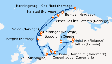 Itinéraire de la croisière Copenhague (Danemark), En mer, En mer, Leknes...