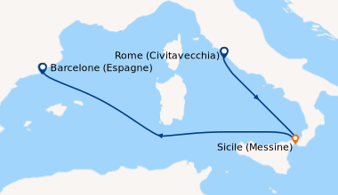 Itinéraire de la croisière Rome (Civitavecchia), Sicile (Messine), En me...