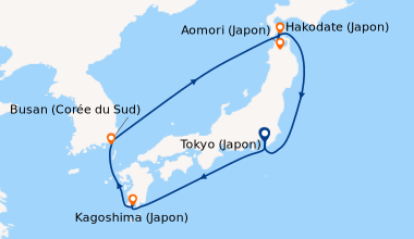 Itinéraire de la croisière Tokyo (Japon), En mer, Kagoshima (Japon), Bus...