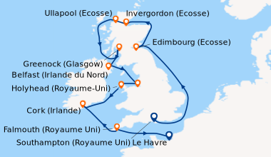 Itinéraire de la croisière Southampton (Royaume Uni) , En mer, Edimbourg...