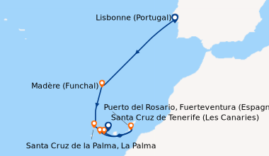 Itinéraire de la croisière Lisbonne (Portugal), En mer, Madère (Funchal)...