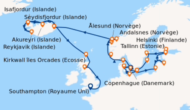 Itinéraire de la croisière Copenhague (Danemark), Aarhus (Danemark), War...