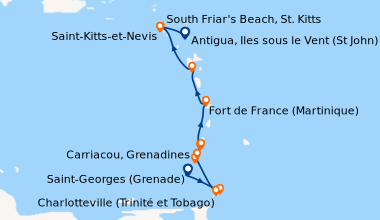 Itinéraire de la croisière Saint-Georges (Grenade), Charlotteville (Trin...