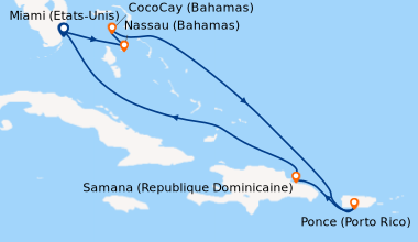 Itinéraire de la croisière Miami (Etats-Unis), Nassau (Bahamas), CocoCay...