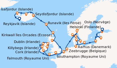 Itinéraire de la croisière Reykjavik (Islande), Isafjordur (Islande), Ak...