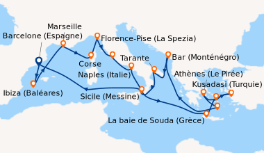 Itinéraire de la croisière Barcelone (Espagne), Ibiza (Baléares), En mer...