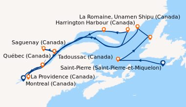 Itinéraire de la croisière Exploration au gré du Saint-Laurent