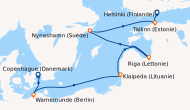 Itinéraire de la croisière Copenhague (Danemark), Warnemunde (Berlin), K...