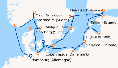 Itinéraire de la croisière Hambourg (Allemagne), En mer, Farsund (Norvèg...