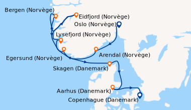 Itinéraire de la croisière Scandinavie confidentielle