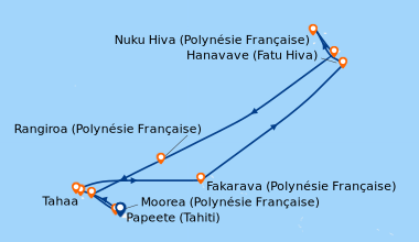 Itinéraire de la croisière Papeete (Tahiti), Bora Bora (Polynésie França...