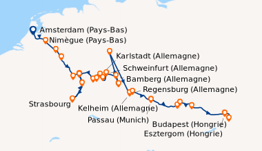 Itinéraire de la croisière Croisière Transeuropéenne, contraste des cultures D'Amsterdam à Budapest (formule port/port) (ABU_PP)