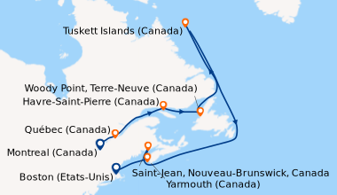 Itinéraire de la croisière Montreal (Canada), Québec (Canada), Havre-Sai...