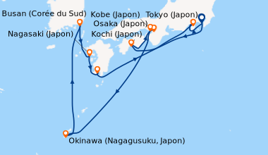 Itinéraire de la croisière Tokyo (Japon), En mer, Kochi (Japon), Osaka (...
