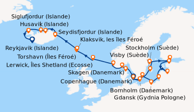 Itinéraire de la croisière Copenhague (Danemark), Bornholm (Danemark), V...