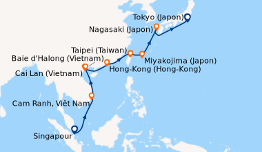 Itinéraire de la croisière Singapour, En mer, Cam Ranh, Viêt Nam, En mer...
