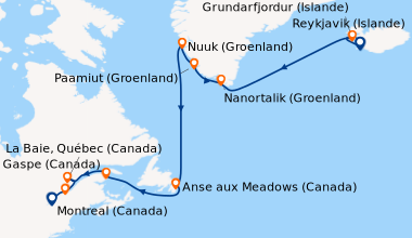 Itinéraire de la croisière Reykjavik (Islande), Grundarfjordur (Islande)...