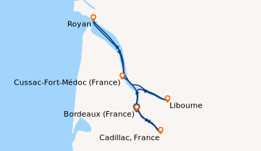 Itinéraire de la croisière L'Aquitaine autrement, Bordeaux, ses fleuves et ses grands crus : une croisière exclusive avec un déjeuner dans un château (formule port-port) (BYA_BODPP)