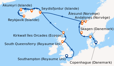 Itinéraire de la croisière Copenhague (Danemark), Skagen (Danemark), Sta...