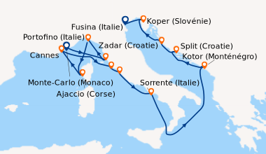 Itinéraire de la croisière Monte-Carlo (Monaco), Livourne (Florence, Pis...