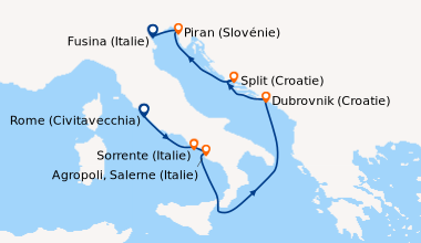 Itinéraire de la croisière Rome (Civitavecchia), Sorrente (Italie), Agro...