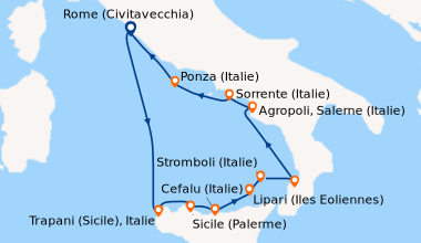 Itinéraire de la croisière Rome (Civitavecchia), En mer, Lipari (Iles Eo...