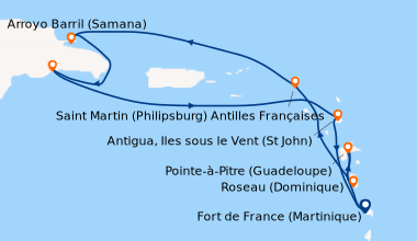 Itinéraire de la croisière Antilles
