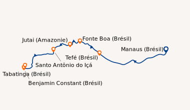 Itinéraire de la croisière Croisière au cœur de l'Amazonie Originelle  - Une exploration aux confins de la jungle, entre le Brésil et la Colombie (MTA_PP)