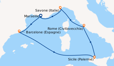Itinéraire de la croisière France, Espagne, Italie