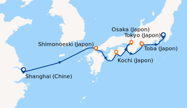 Itinéraire de la croisière Shanghai (Chine), En mer, Shimonoeski (Japon)...
