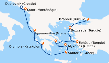 Itinéraire de la croisière Dubrovnik (Croatie), Kotor (Monténégro), Igou...