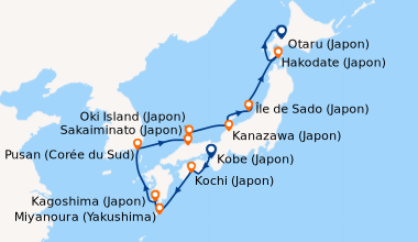 Itinéraire de la croisière Kobe (Japon), Kochi (Japon), Pusan (Corée du ...