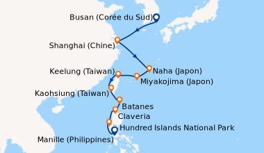 Itinéraire de la croisière Horizons d’Asie orientale et des Philippines