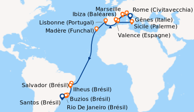 Itinéraire de la croisière Rome (Civitavecchia), Sicile (Palerme), En me...