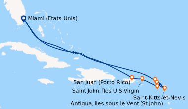 Itinéraire de la croisière Miami (Etats-Unis), En mer, En mer, Antigua, ...