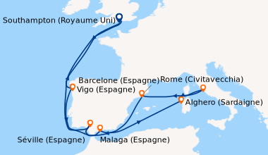 Itinéraire de la croisière Southampton (Royaume Uni), En mer, Vigo (Espa...