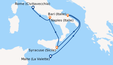 Itinéraire de la croisière Rome (Civitavecchia), Naples (Italie), Syracu...