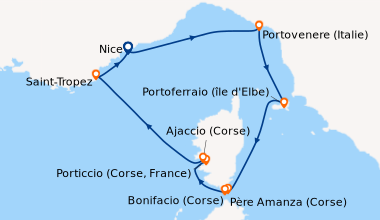 Itinéraire de la croisière Nice, Portovenere (Italie), Portoferraio (île...