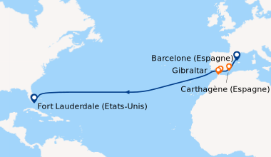 Itinéraire de la croisière Barcelone (Espagne), Carthagène (Espagne), Ma...