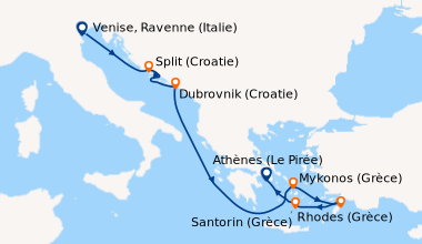 Itinéraire de la croisière Venise, Ravenne (Italie), Split (Croatie), Du...