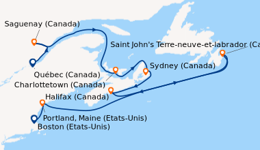 Itinéraire de la croisière Québec (Canada), Québec (Canada), Saguenay (C...