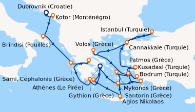 Itinéraire de la croisière Dubrovnik (Croatie), Kotor (Monténégro), Brin...