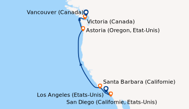 Itinéraire de la croisière Los Angeles (Etats-Unis), San Diego (Californ...