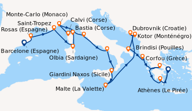 Itinéraire de la croisière Barcelone (Espagne), Rosas (Espagne), Saint-T...