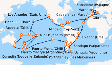 Itinéraire de la croisière Marseille, Barcelone (Espagne), En mer, Gibra...